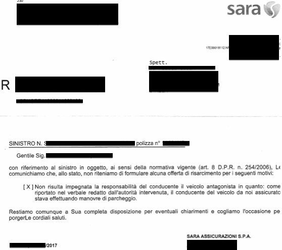 Diniego SARA Assicurazioni